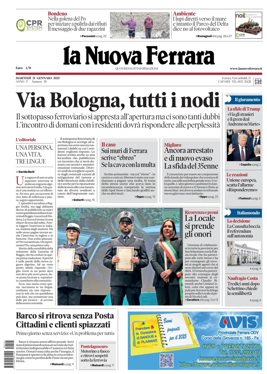 Prima-pagina-nuova ferrara-oggi-edizione-del-2025-01-21